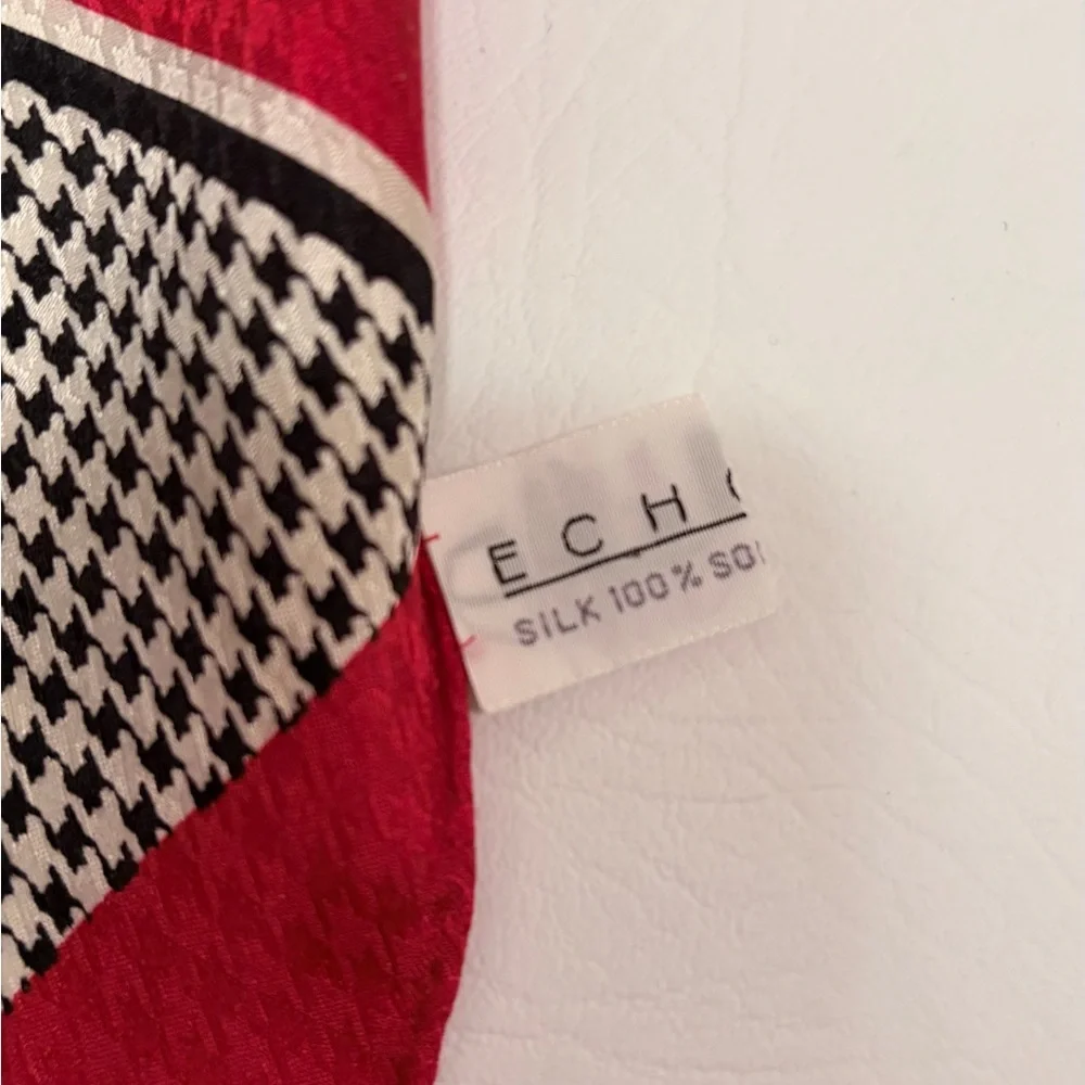 Echo 100% Silk Scarf Red White and Black Diamond Harlequin Pattern 11”x 59”